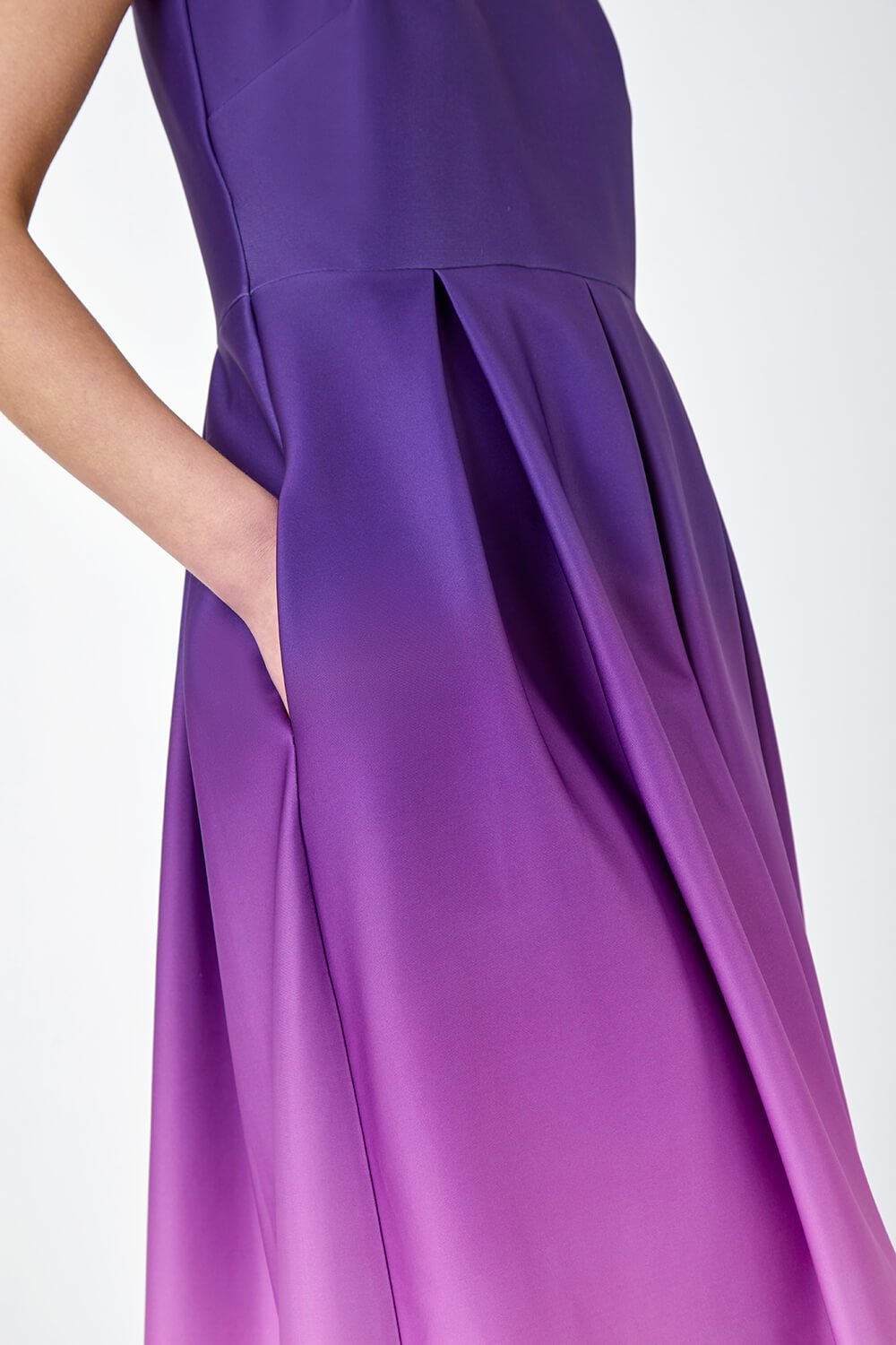 Purple Ombre Pleated Luxe Stretch Midi Dress, Image 5 of 5