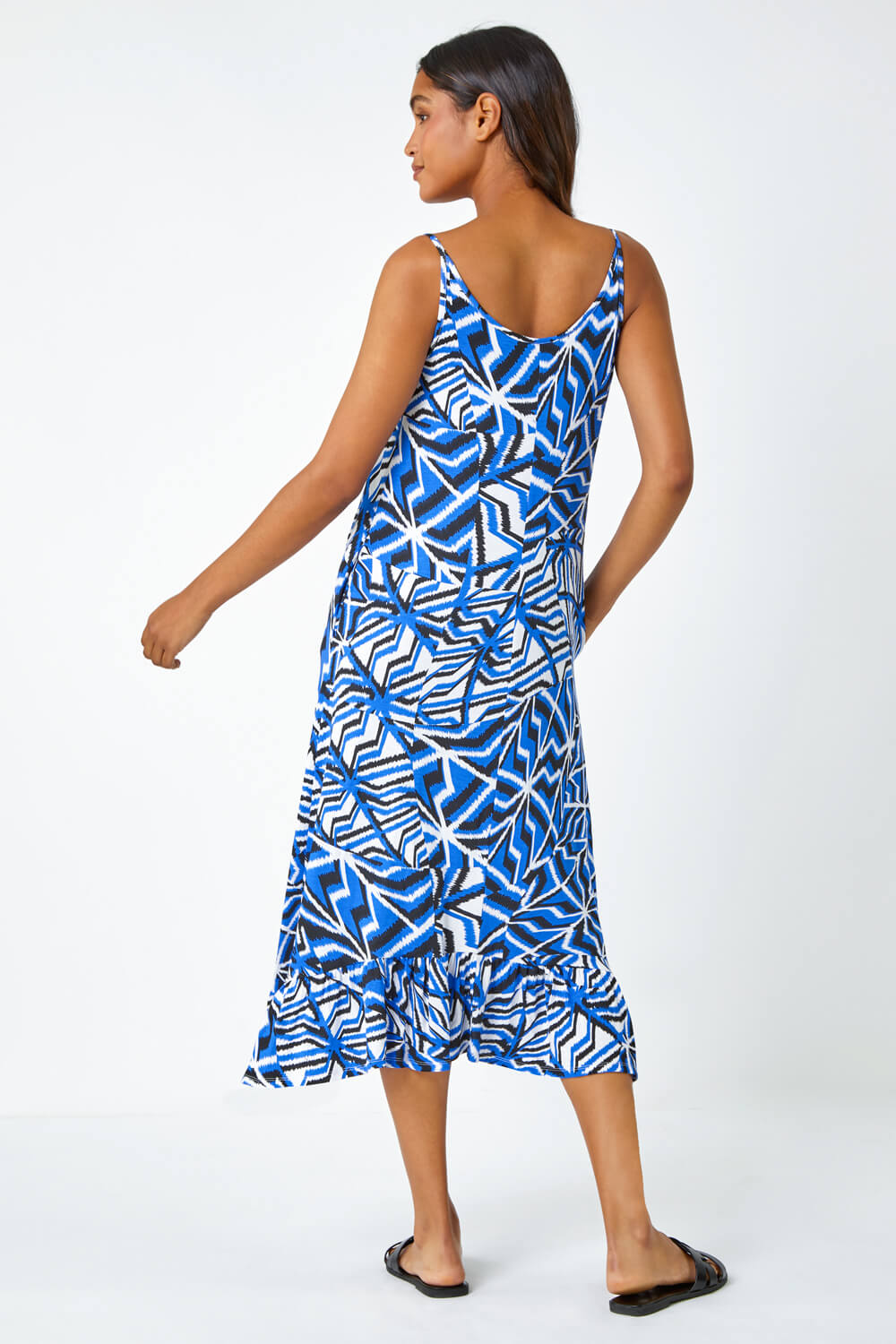 Blue Abstract Print Pocket Midi Dress, Image 3 of 5