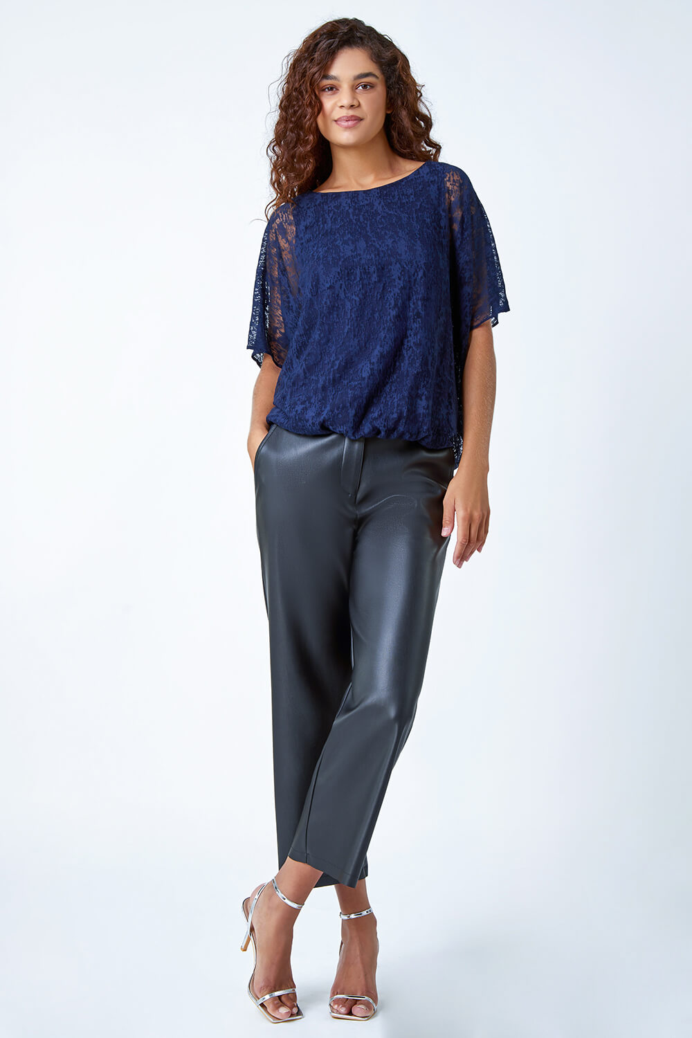 Midnight Blue Textured Animal Blouson Stretch Top, Image 4 of 5