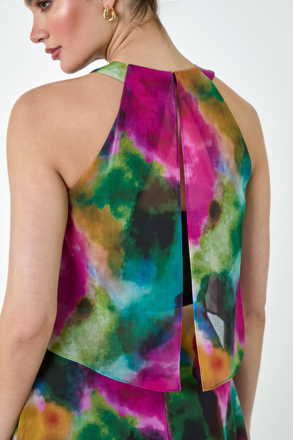 Forest  Abstract Print Chiffon Overlay Maxi Dress, Image 5 of 5
