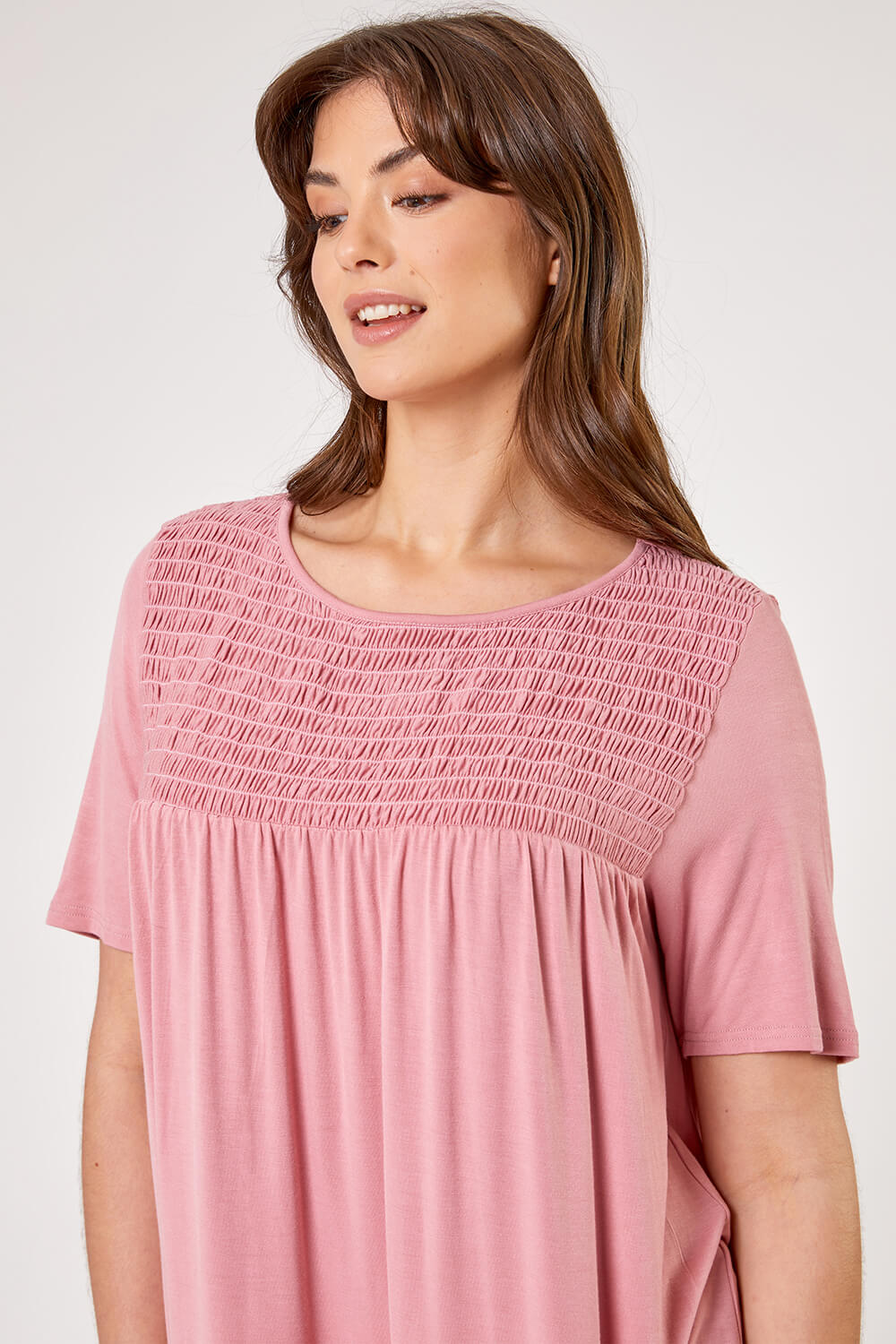 Light Pink Curve Shirred Yoke T-Shirt, Image 4 of 4