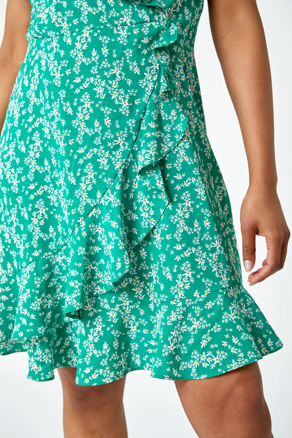 Green Petite Floral Print Ruffle Dress, Image 5 of 5
