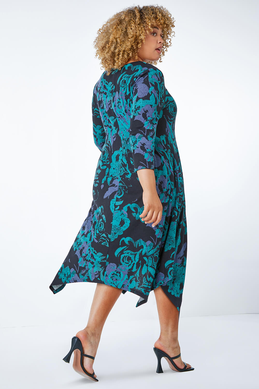 Green Curve Floral Print Tunic Dress, Image 3 of 5