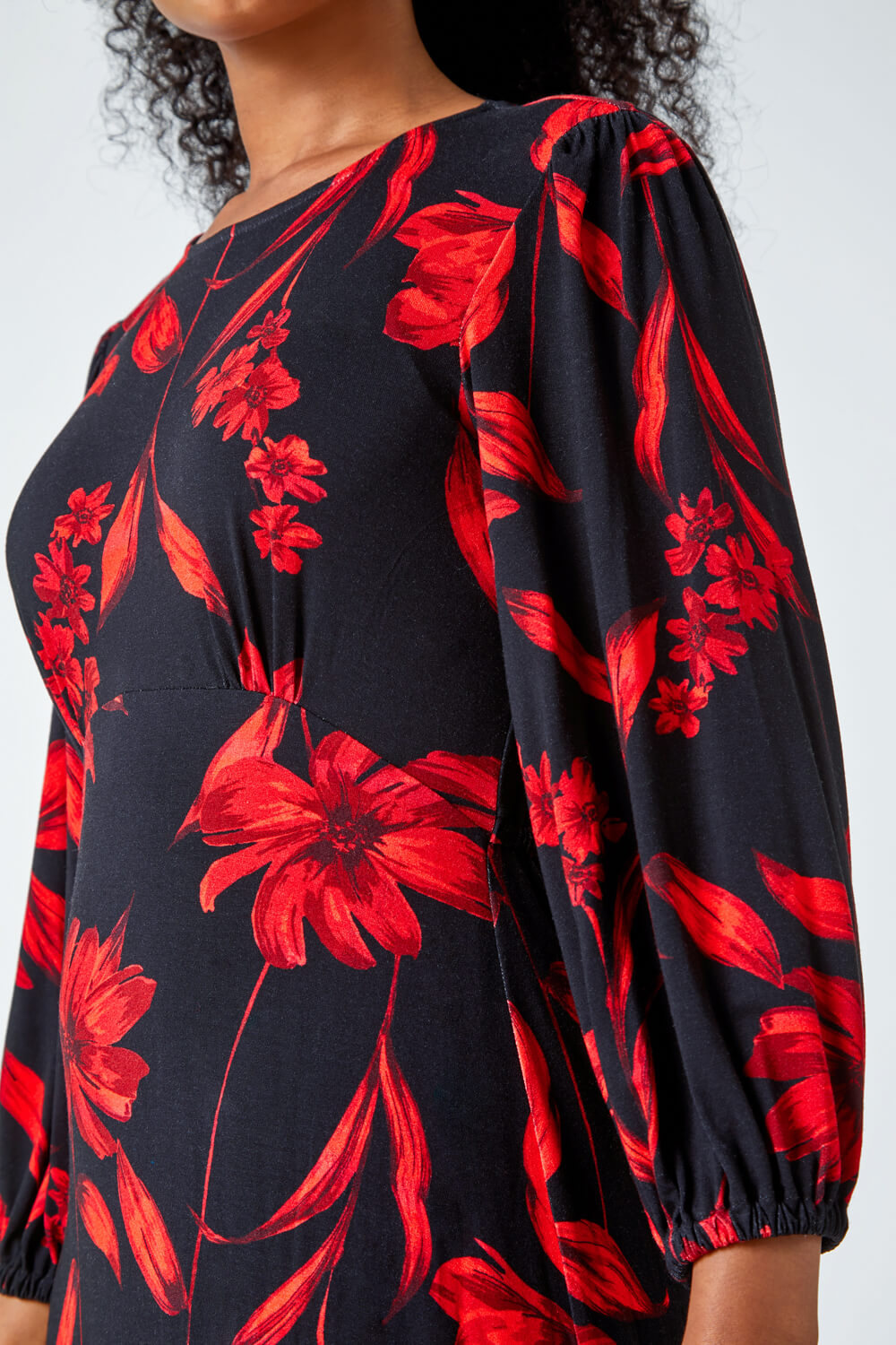 Red Petite Floral Stretch Midi Dress, Image 5 of 5