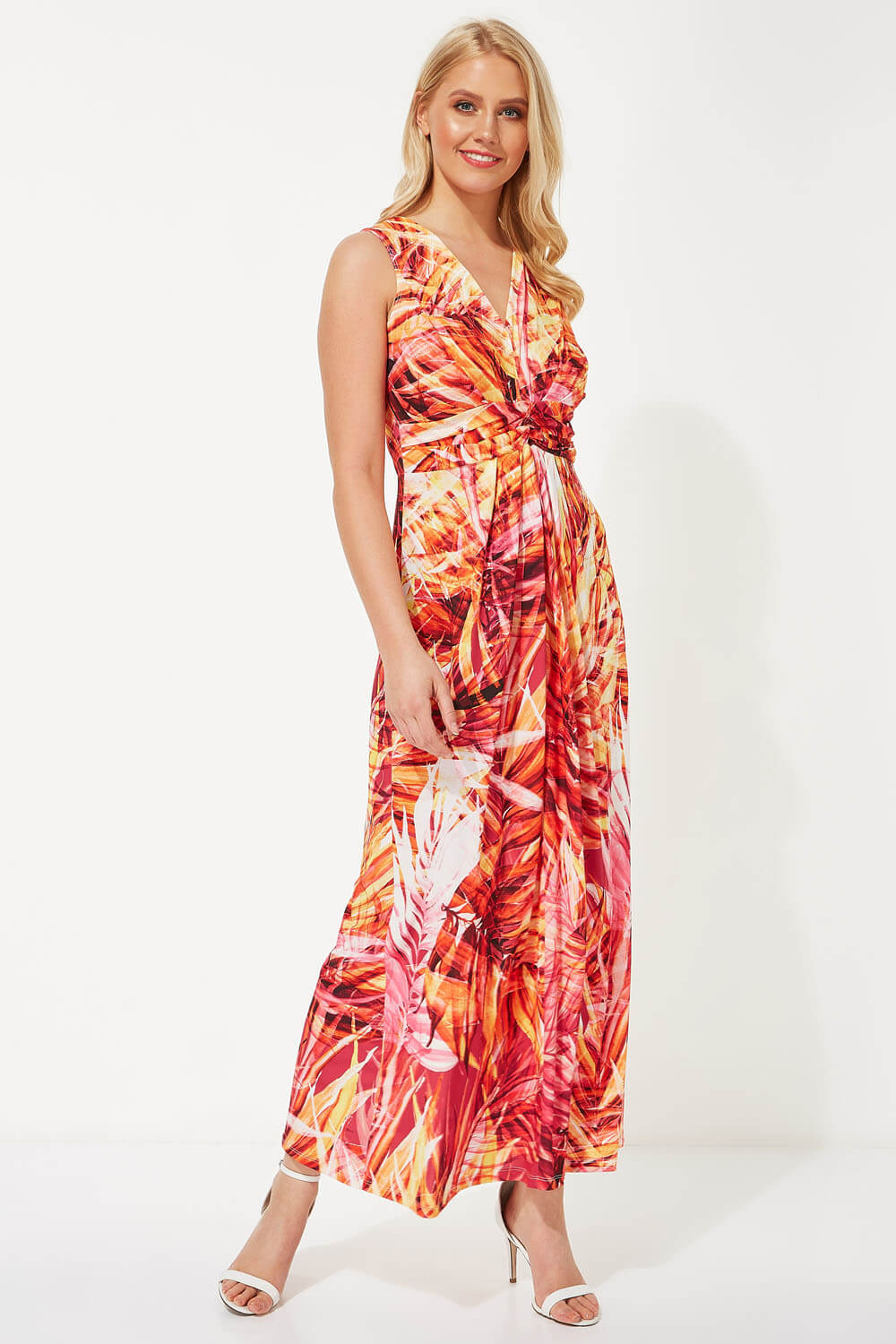 ORANGE Tropical Print Twist Front Maxi Dress, Image 2 of 5