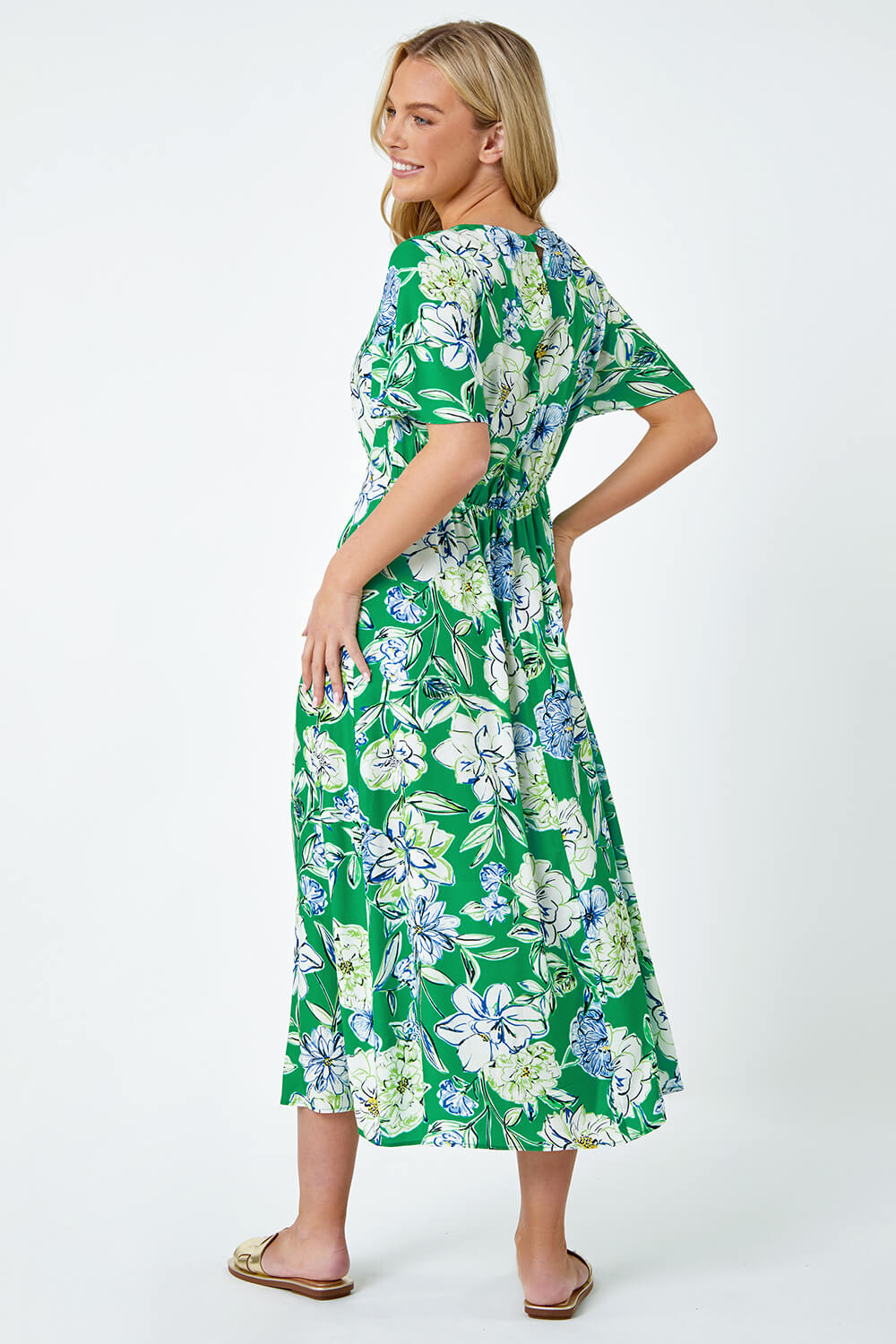 Green Petite Floral Print Midi Dress, Image 3 of 5