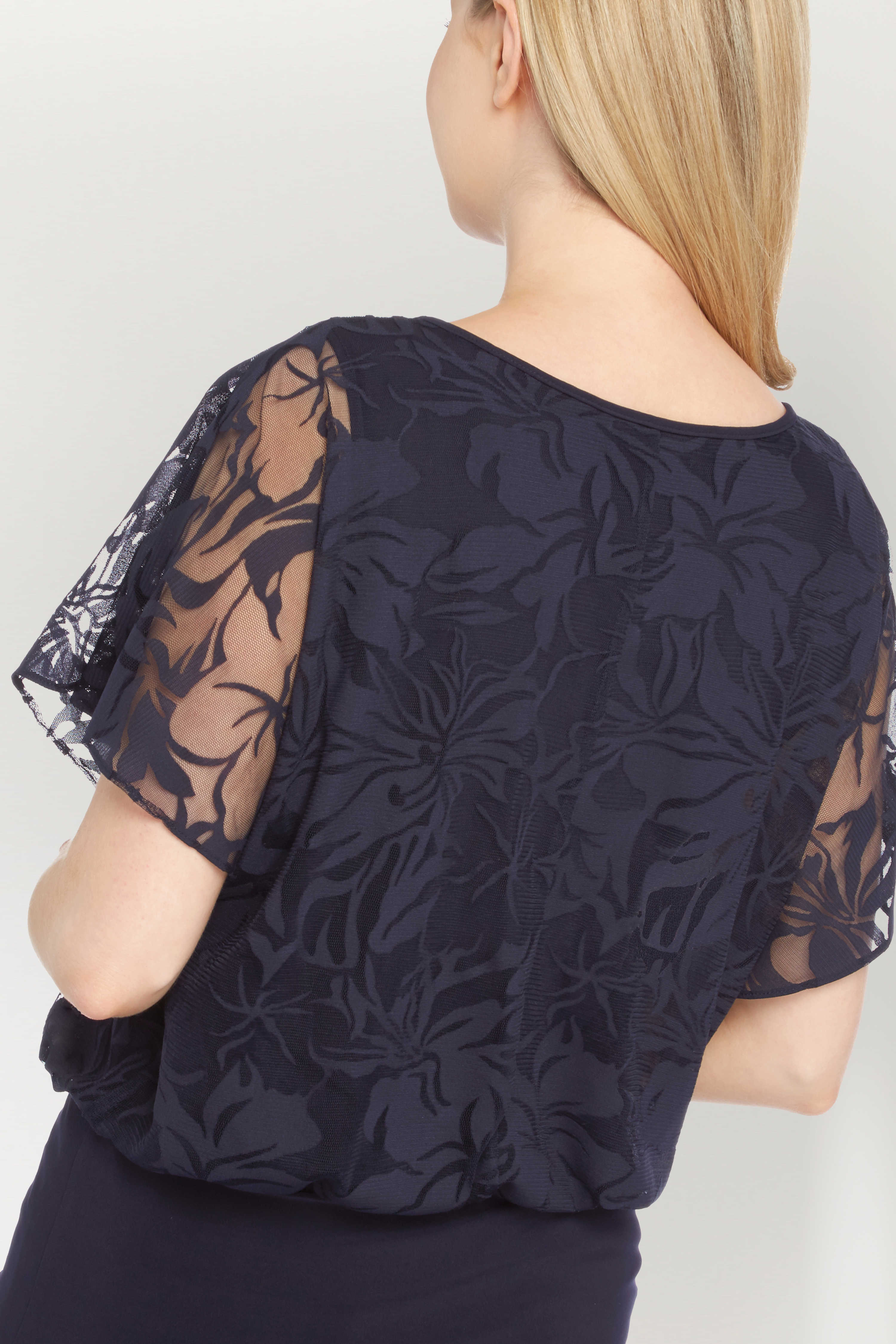 Navy  Floral Double Layer Burnout Print Top, Image 3 of 4
