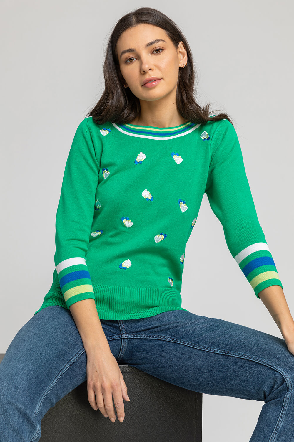 Emerald Heart Embroidered Stripe Print Jumper, Image 5 of 5