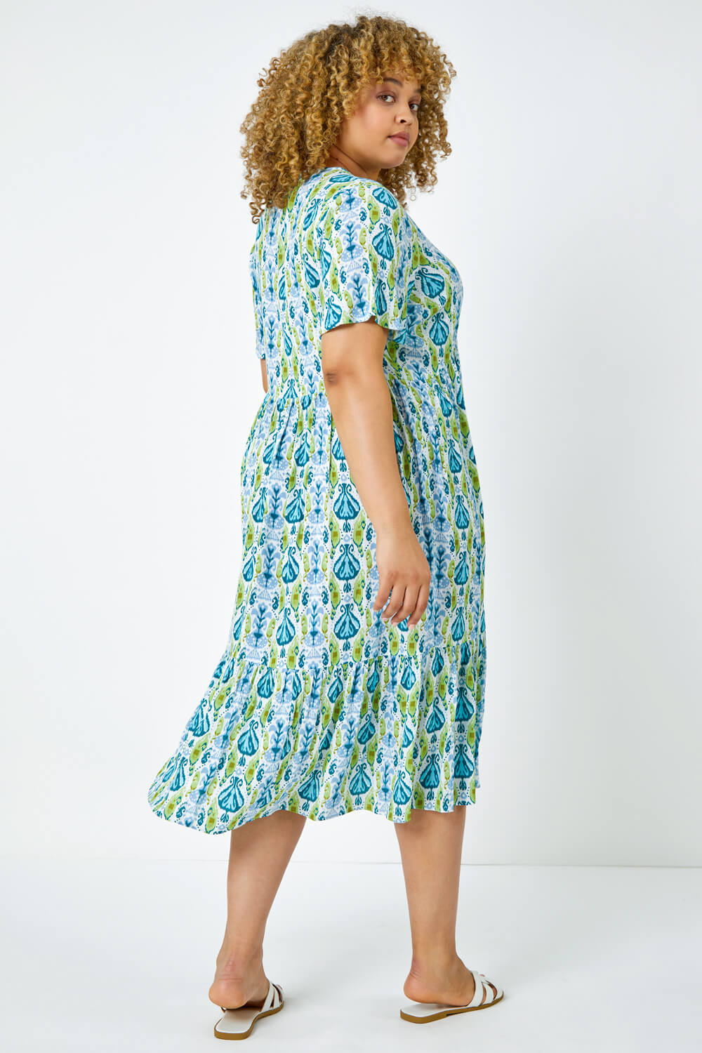 Lime Curve Abstract Tiered Midi Dress, Image 3 of 5