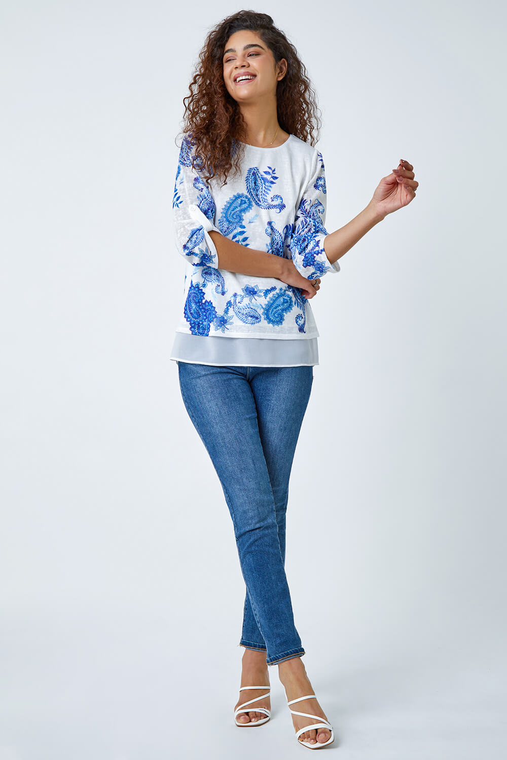 Blue Paisley Print Double Layer Top, Image 2 of 5