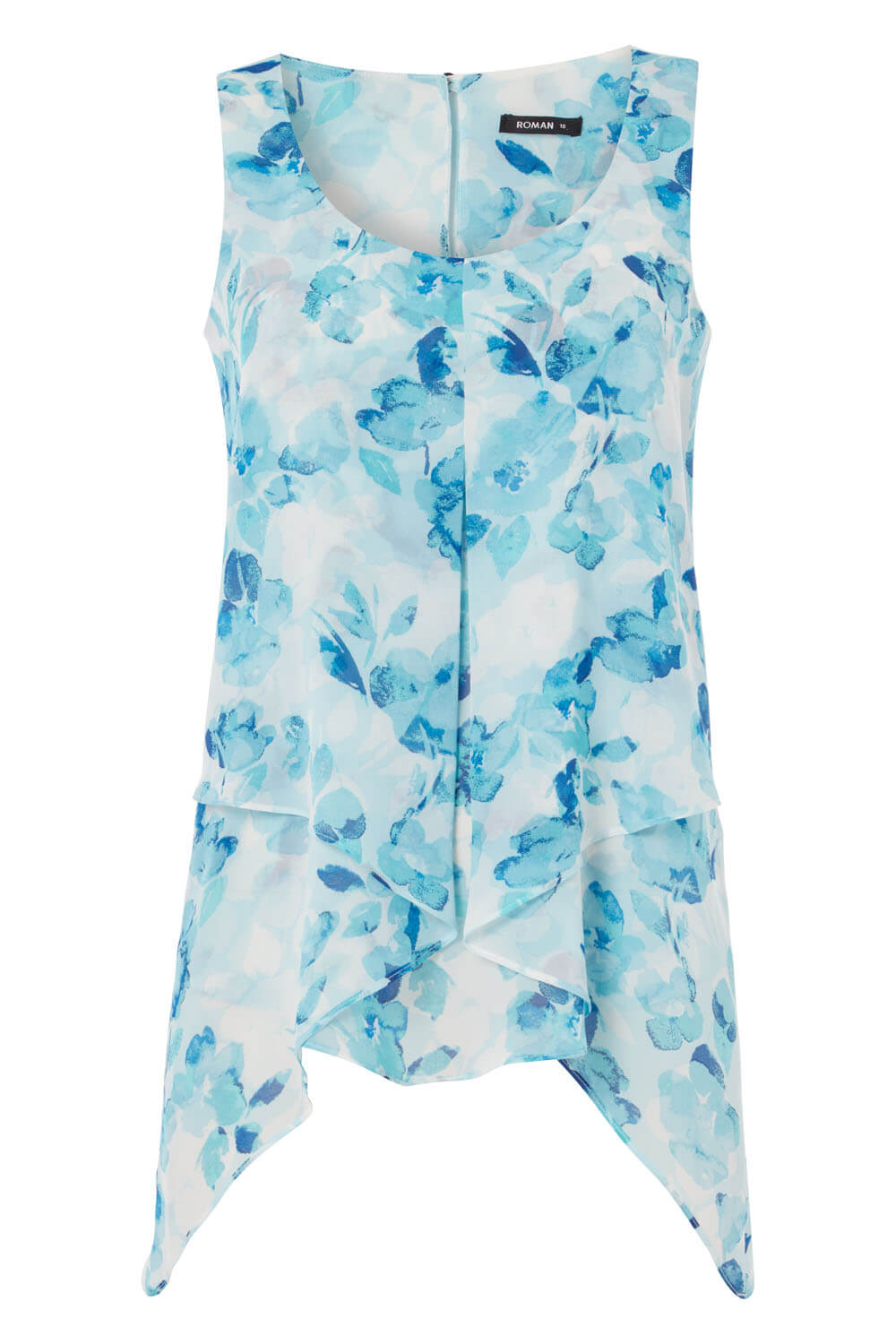 Blue Floral Print Asymmetric Chiffon Vest Top, Image 4 of 8
