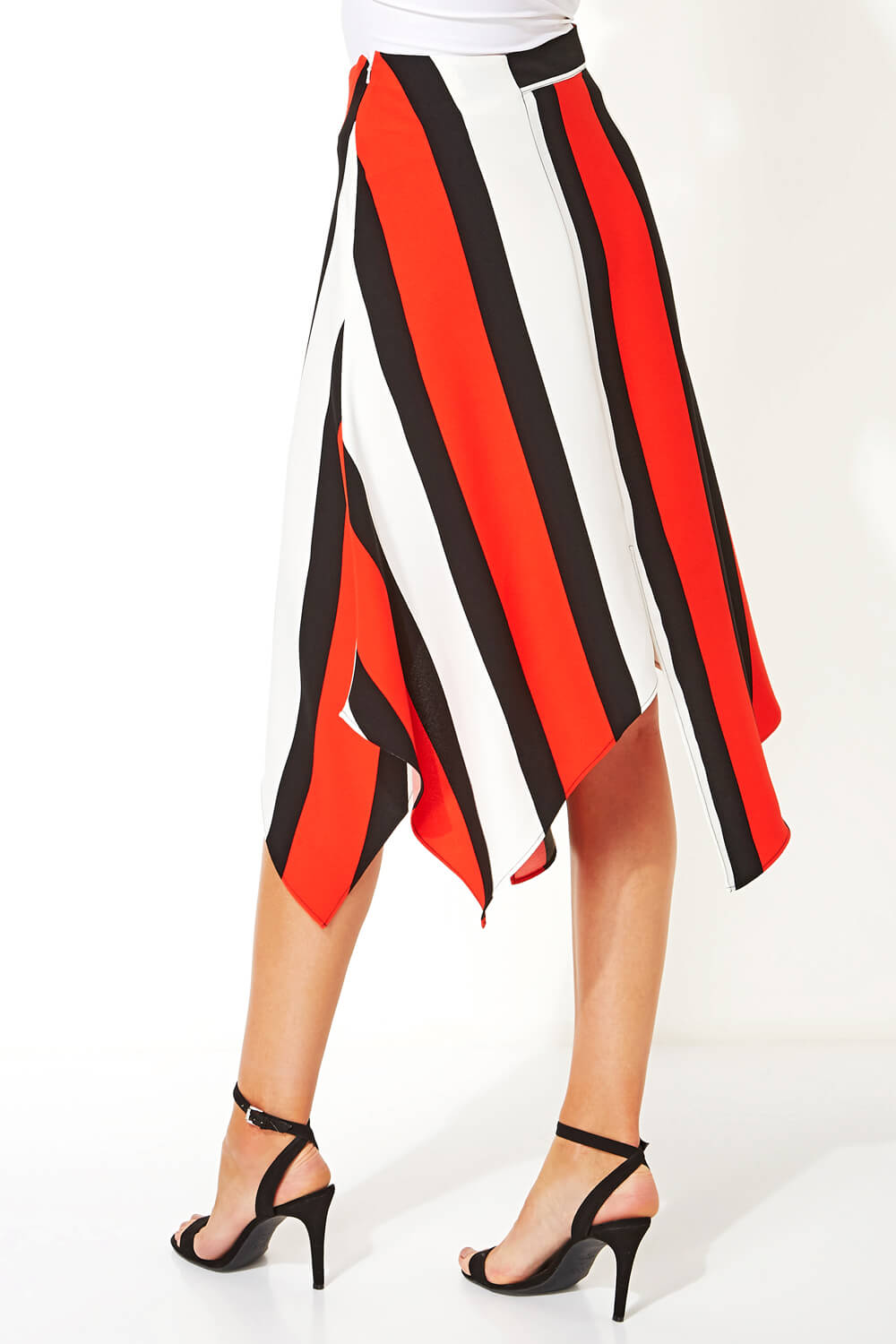 Red Asymmetric Stripe Midi Skirt, Image 2 of 4