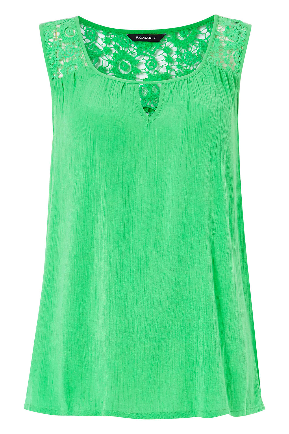 Lace Back Keyhole Detail Top in Green - Roman Originals UK