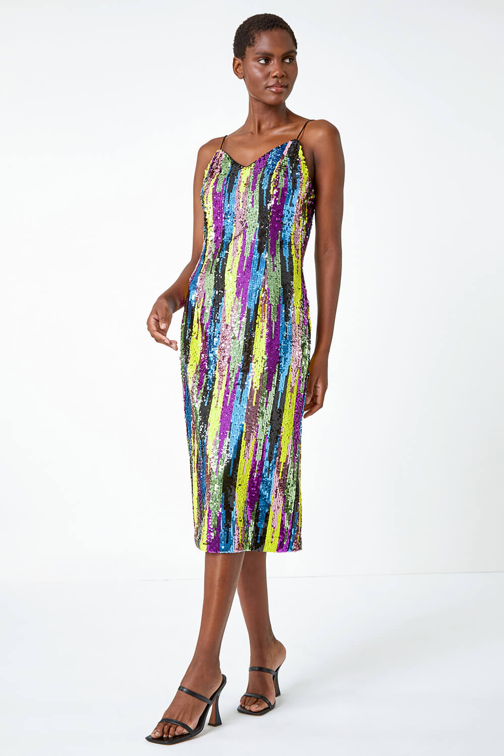 Multi  Sleeveless Abstract Embellished Sequin Dress, Image 6 of 6
