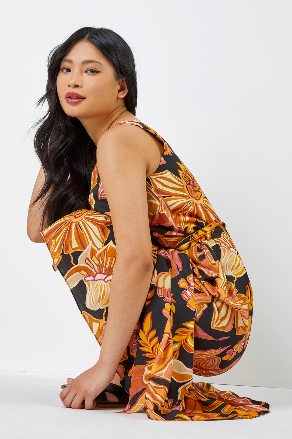 Rust Petite Floral Print Tiered Dress, Image 4 of 6