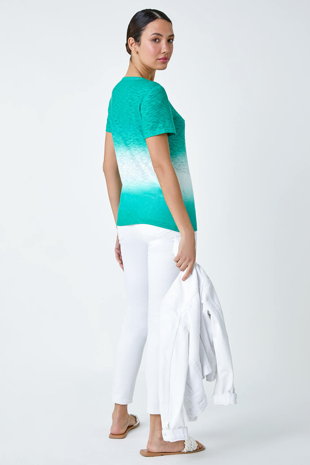 Jade Ombre Burnout Print Stretch Jersey T-Shirt, Image 3 of 5