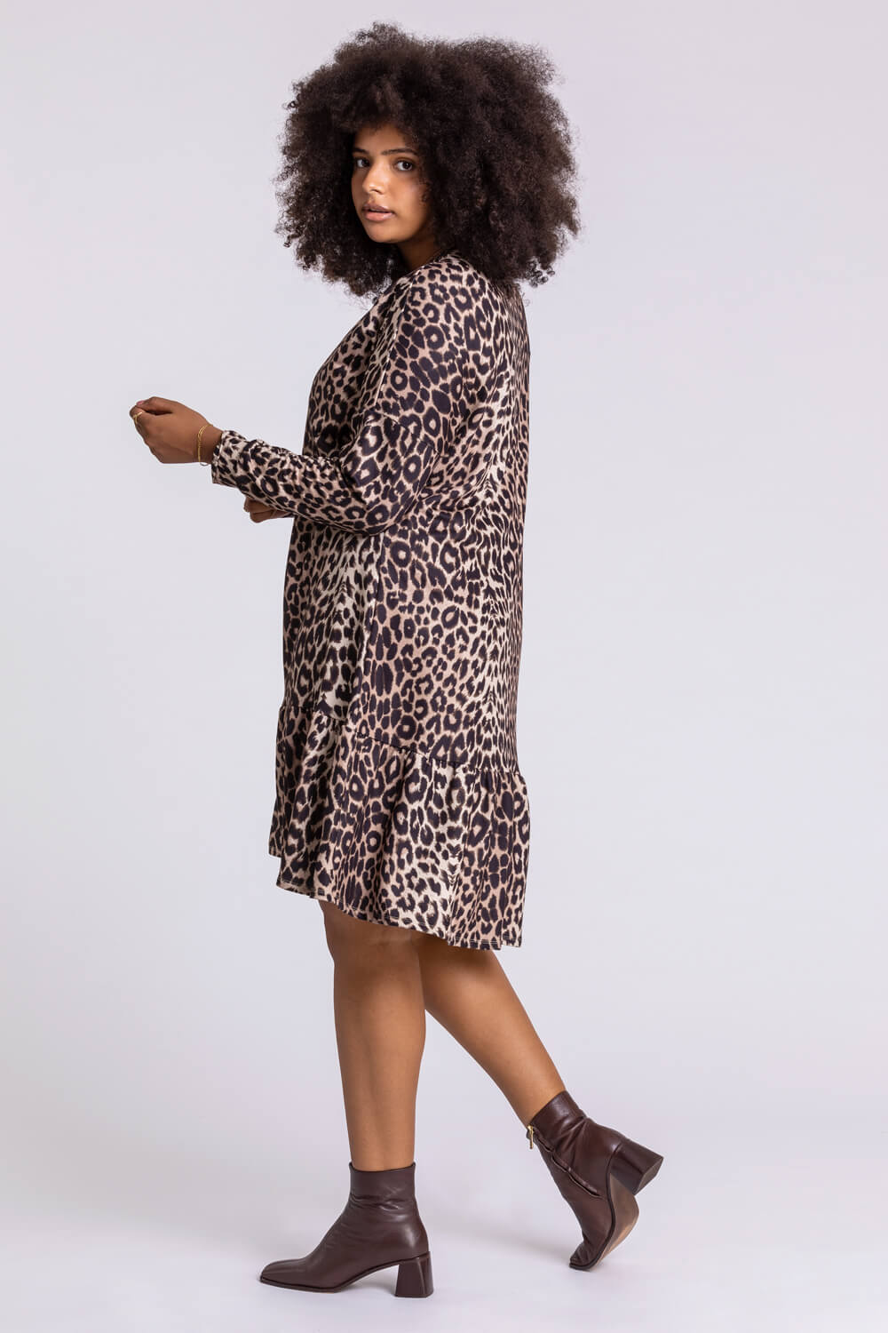 Curve Leopard Print Frilled Dress