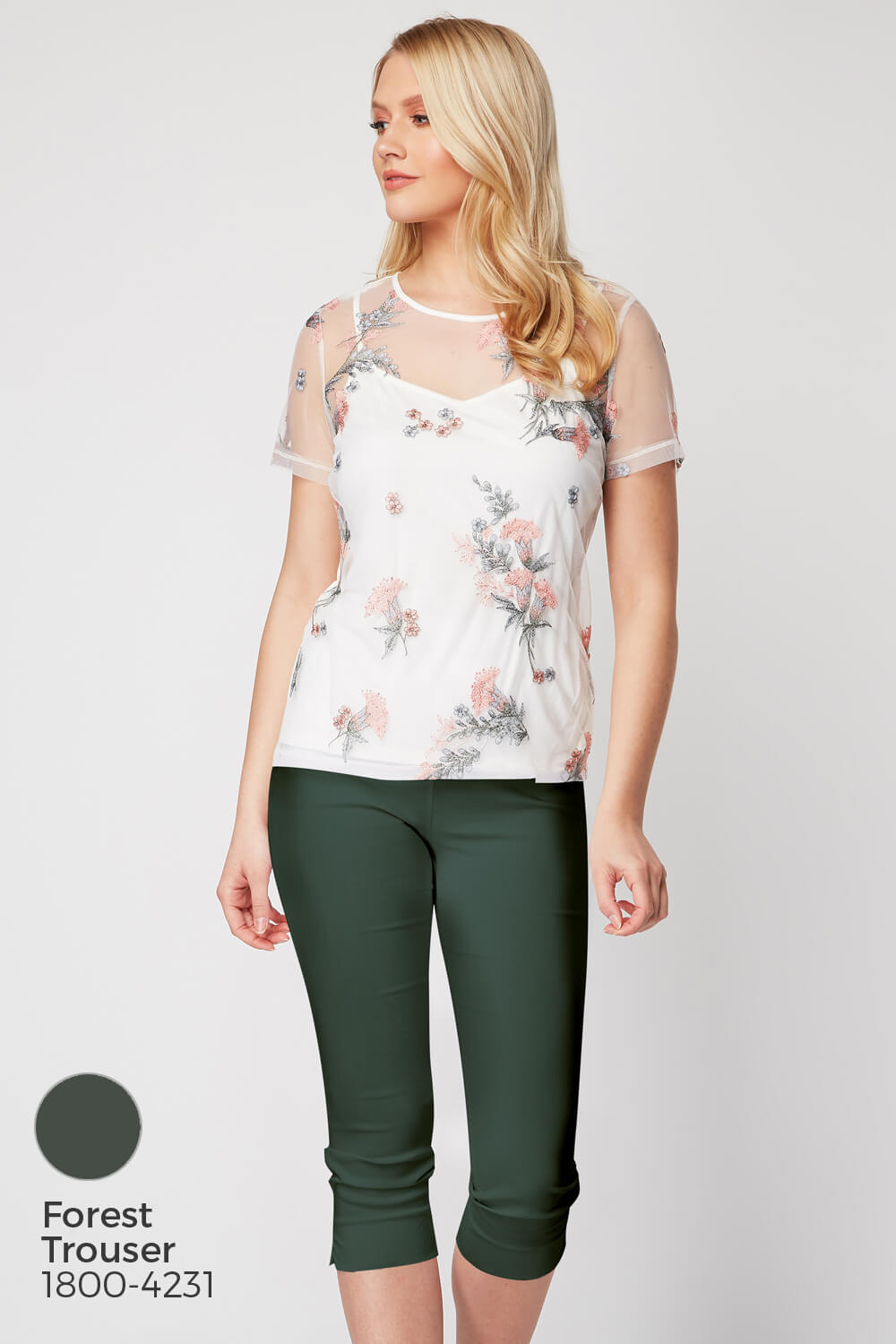 Ivory  Floral Mesh Embroidered Top, Image 6 of 8