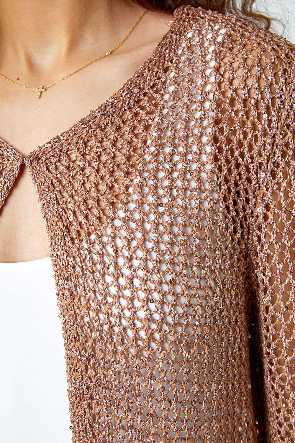 Bronze Sequin Knit Longline Cardigan, Image 5 of 5
